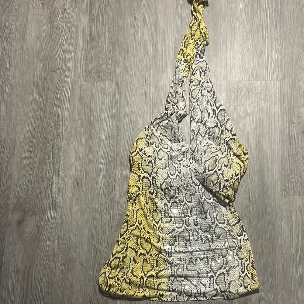 Caché vintage Yellow and Gray Snake Print Halter Top